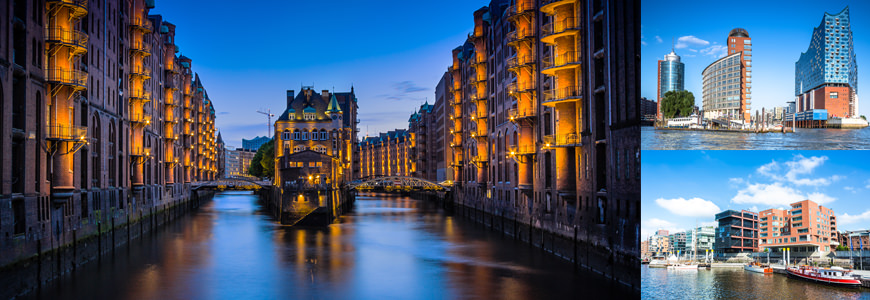 Bygninger og elv i Hamburg